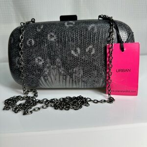 Beth J Urban Grey snakeskin print clutch, NWT, optional shoulder chain strap.